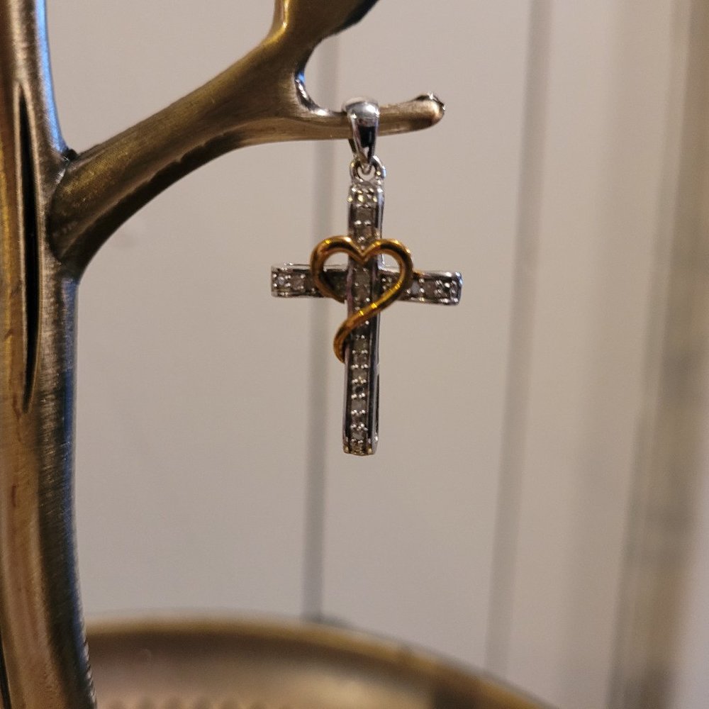 Sterling Silver Cross Pendant with Gold Heart